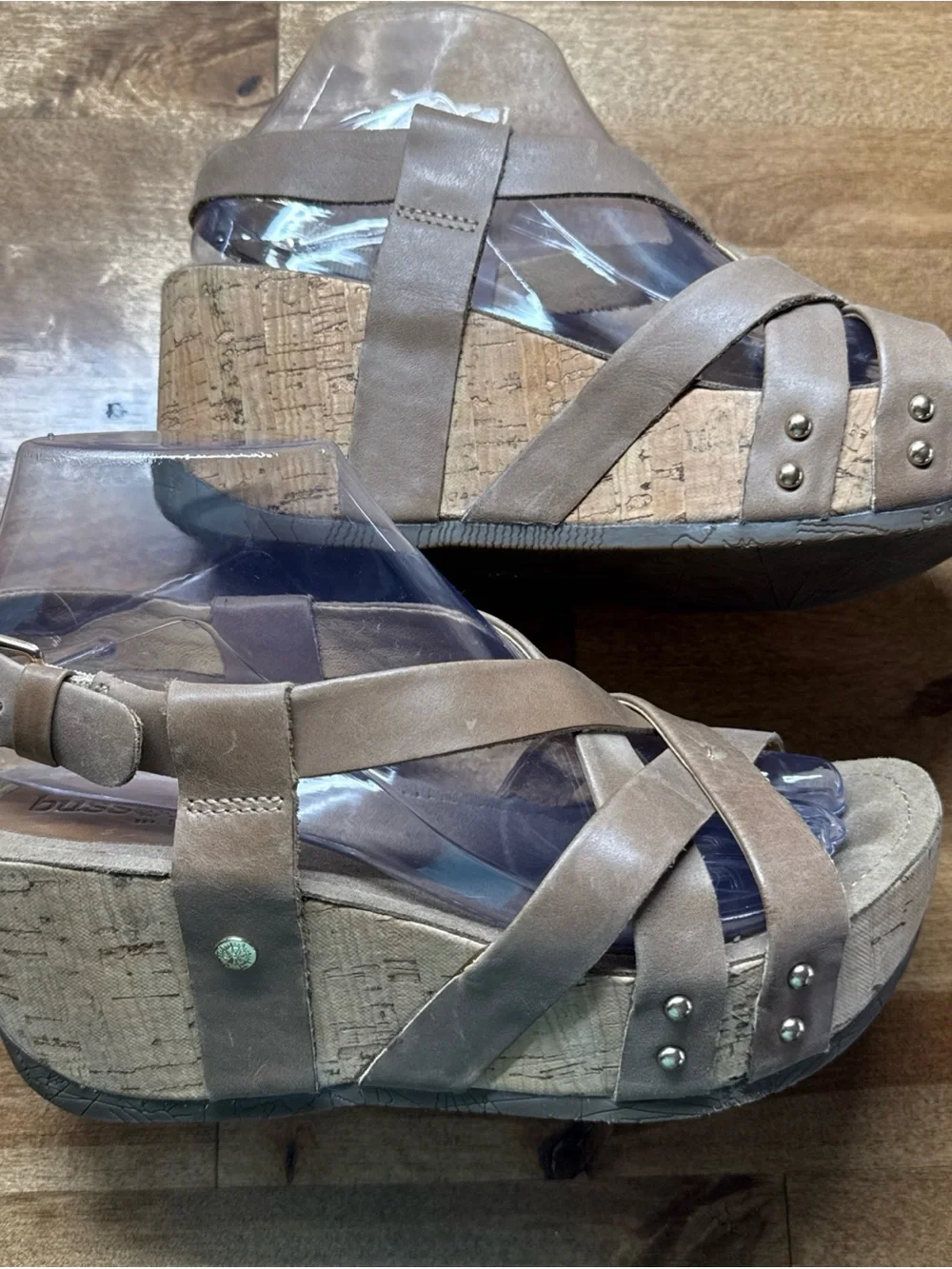 Bussola Formentera Sandals Womens 37 Cork Wedge Strappy Slingback Gray Leather